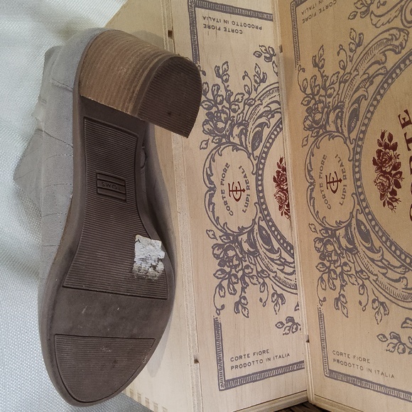 Tom's peep toe beige suede shoes shoe booties 9 - Picture 3 of 4